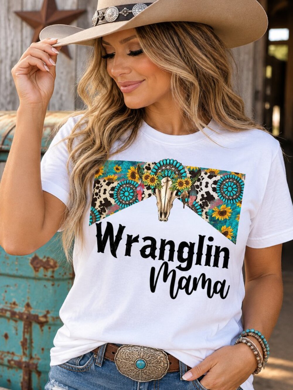 Wranglin Mama Western Graphic T Shirt Trendy Boutique Style Tee Womens White